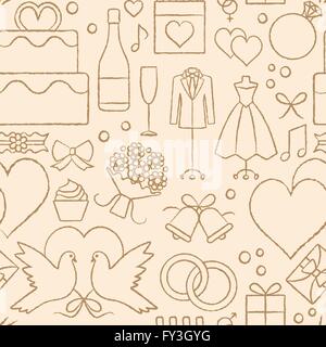 Il beige e oro nozze vettore correlati seamless pattern con sfondo disegnato a mano elementi Illustrazione Vettoriale
