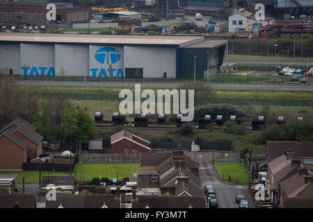 Tata Steel steel works in Port Talbot, nel Galles del Sud. Migliaia di posti di lavoro nel Regno Unito sono a rischio come i proprietari di indiano Tata vendere il funzionamento del Regno Unito. Foto Stock