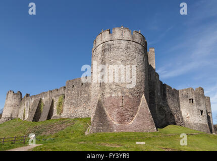 Pareti di Chepstow Castle, Monmouthshire, Wales, Regno Unito Foto Stock