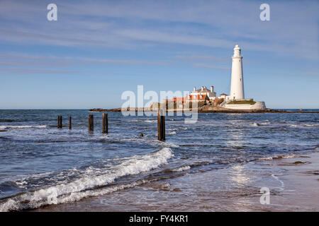 Faro di St Mary's Island, vicino a Whitley Bay, Tyne and Wear, Inghilterra, Regno Unito. Foto Stock