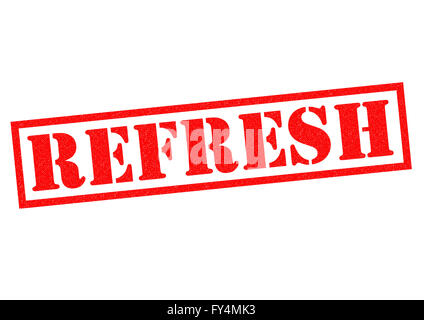 Aggiornare red timbro di gomma su uno sfondo bianco. Foto Stock