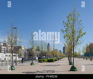 Allee street frankfurter nel nuovo quartiere europaviertel Foto Stock