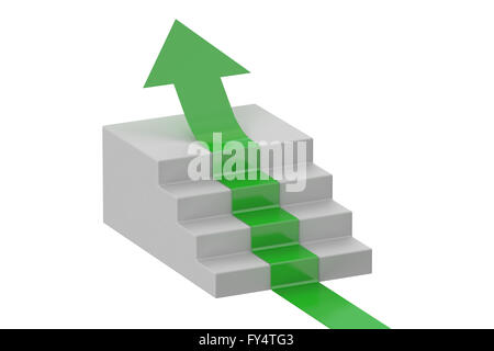 Freccia su una scalinata, leader del concetto. Il rendering 3D Foto Stock