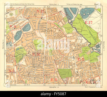 NE DI LONDRA. Stoke Newington Stamford Hill Clapton South Tottenham BACON, 1928 Mappa Foto Stock