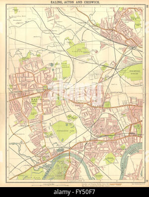 LONDON W: Ealing Acton Chiswick Kew Brentford Willesden Alperton, 1917 mappa vecchia Foto Stock