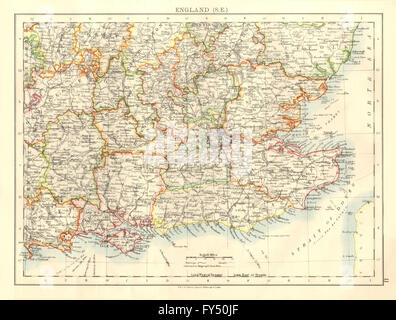 A sud-est dell' Inghilterra. Home Counties. La Thames Valley & estuario. JOHNSTON, 1906 Mappa Foto Stock