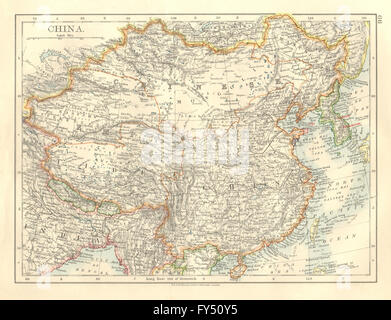 Impero cinese. Cina Asia Orientale Tibet Mongolia Turkestan Orientale Corea, 1906 Mappa Foto Stock