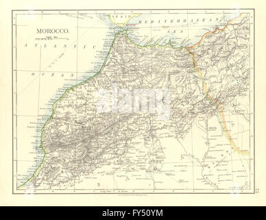 Il Marocco. Mostra montagne Atlas fiumi città. Marrakech. JOHNSTON, 1906 Mappa Foto Stock