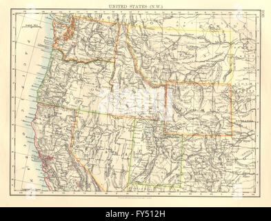 Stati Uniti d'America nord-ovest. Washington Oregon ID MT WY Utah Nevada CA. JOHNSTON, 1906 Mappa Foto Stock