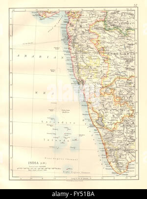 INDIA BRITANNICA SW.Bombay Mysore Costa di Malabar Lakkadives Kerala, 1920 mappa vecchia Foto Stock