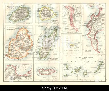 Isole africane.Mauritius Madagascar Madera Canarie St Helena, 1920 mappa vecchia Foto Stock