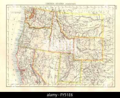 Stati Uniti d'America nord-ovest. Washington Oregon ID MT WY Utah Nevada CA. JOHNSTON, 1920 Mappa Foto Stock