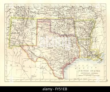 Stati Uniti d'America Centrale Sud.Texas Oklahoma Arkansas Nuovo Messico Louisiana, 1920 mappa vecchia Foto Stock