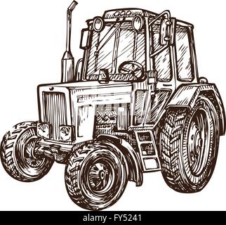 Disegnata a mano trattore agricolo. schizzo illustrazione vettoriale Illustrazione Vettoriale