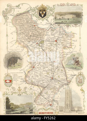 Derbyshire antique colorate a mano county map da Thomas Moule, c1840 Foto Stock