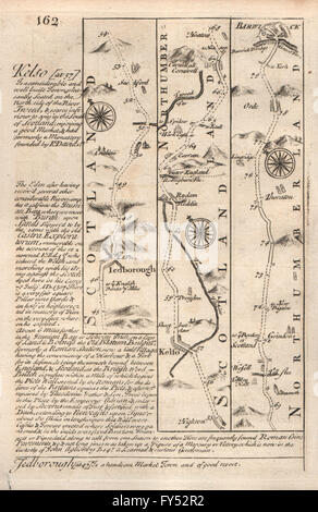 Jedburgh-Kelso-Carham-Berwick su Tweed road map da J. OWEN & E. BOWEN 1753 Foto Stock