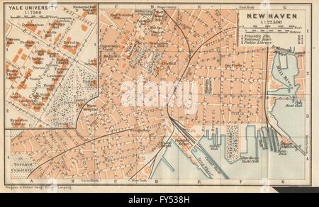 NEW HAVEN antica città pianta della città. Inset Yale University. Connecticut, 1904 Mappa Foto Stock