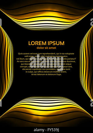 Abstract layout con oro striato telaio su sfondo nero. Modello grafico Foto Stock