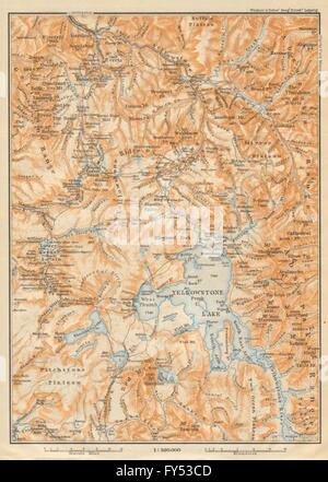 Parco Nazionale di Yellowstone. Topo-map. Il Wyoming. BAEDEKER, 1904 Foto Stock