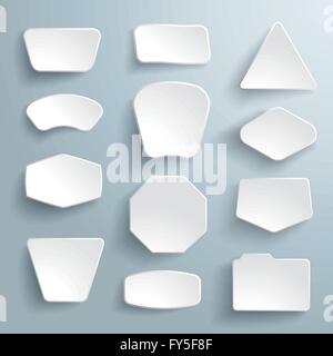 Dodici diversi adesivi su sfondo grigio. Illustrazione Vettoriale