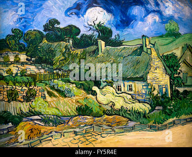 Cottage con il tetto di paglia a Cordeville, Auvers-sur-Oise, Chaumes de Cordeville a Auvers-sur-Oise, di Vincent van Gogh, 1890, Foto Stock