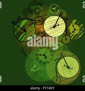 Il tempo di viaggio in tutto il mondo con le biciclette retrò, eps 10 Illustrazione Vettoriale