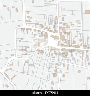 Immaginaria mappa catastale del territorio con edifici e strade Illustrazione Vettoriale