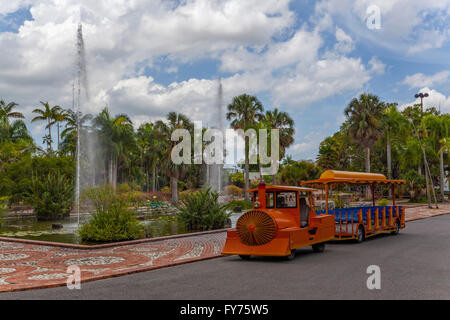 Il treno turistico all'ingresso del Jardin Botanico National Dr. Rafael María Moscoso, Giardino Botanico Nazionale, Santo Domingo Foto Stock