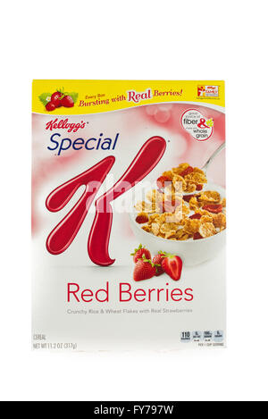 Winneconne, WI - 5 Febbraio 2015: casella di Kellogg's Special K di bacche rosse di cereali. Commercializzato come un basso contenuto di grassi cereali. Foto Stock