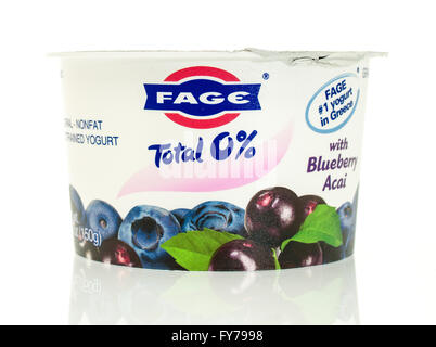 Winneconne, WI - 17 GEN 2016: contenitore di Fage lo yogurt greco nel gusto mirtillo Foto Stock