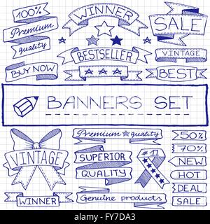 Disegnato a mano e banner tag icone Illustrazione Vettoriale