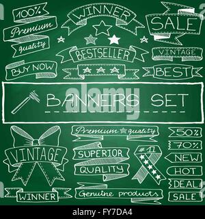 Disegnato a mano e banner tag icone Illustrazione Vettoriale