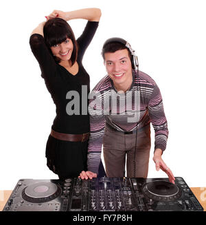 Dj e ragazza techno party Foto Stock