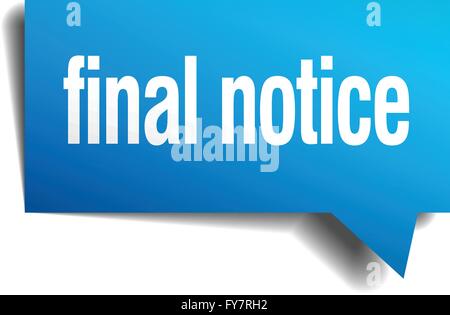 Avviso finale blue 3d carta realistico discorso bolla Illustrazione Vettoriale