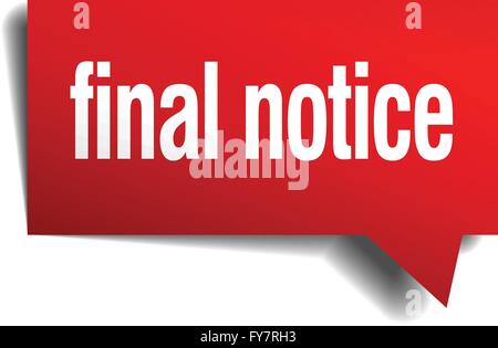 Avviso finale red 3d carta realistico discorso bolla Illustrazione Vettoriale