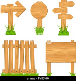 Freccia in legno segni, schede e una recinzione, illustrazione vettoriale Illustrazione Vettoriale