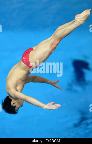 Kazan, Russia. 23 Aprile, 2016. Cao yuan cinese compete durante Uomini 3m Springboard Finale a FINA/cnv diving world series a Kazan, Russia, apr. 23, 2016 Credit: Pavel Bednyakov/Alamy Live News Foto Stock