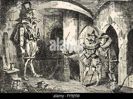 La trama di polvere da sparo, Novembre 5 1605, John Leech illustrazione di Guy Fawkes scoperto da Thomas Howard conte di Suffolk & Barone Monteagle. Foto Stock