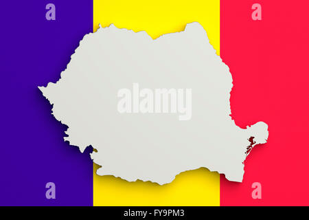 3D rendering della mappa di Romania e bandiera su sfondo. Foto Stock