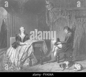 WALTER SCOTT: Roland Graeme, Catherine Seyton: Abate, antica stampa 1836 Foto Stock