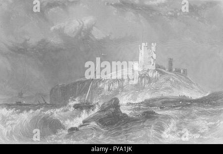 DUNSTANBURGH: Castello, da Est; Bartlett; Finden, antica stampa 1842 Foto Stock