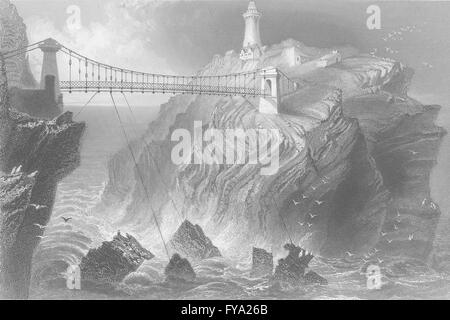 HOLYHEAD: Sud pila faro & bridge; Bartlett, antica stampa 1842 Foto Stock