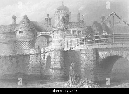 KENT: Sandwich, Gate & ponte levatoio: Bartlett; Finden, antica stampa 1842 Foto Stock