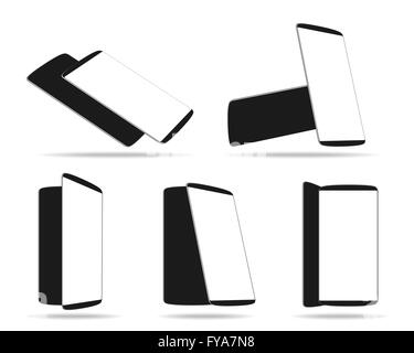 Impostare gli smartphone moderni angoli differenti viste isolate su modello di bianco. Illustrazione Vettoriale. EPS 10. Nessuna trasparenza. Nessun gradi Illustrazione Vettoriale