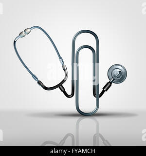 Medical gestione ufficio assistenza sanitaria il concetto di amministrazione come 3D illustrazione dello stetoscopio conformata come un business o a forma di graffetta Foto Stock