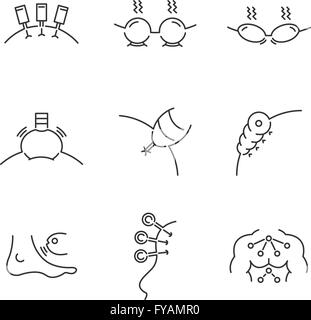 Linea di set di icone di Medicina alternativa medicina cinese icone Illustrazione Vettoriale