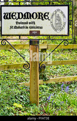 Villaggio di Wedmore segno, Somerset, Inghilterra Foto Stock