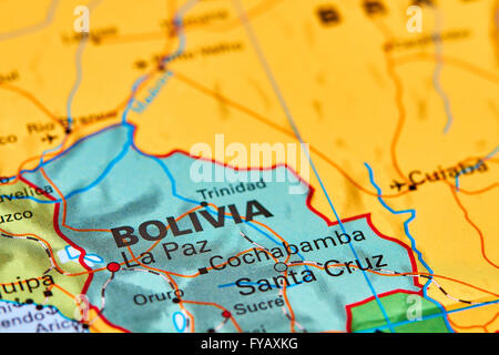 In Bolivia, paese in Sud America sulla mappa del mondo Foto Stock