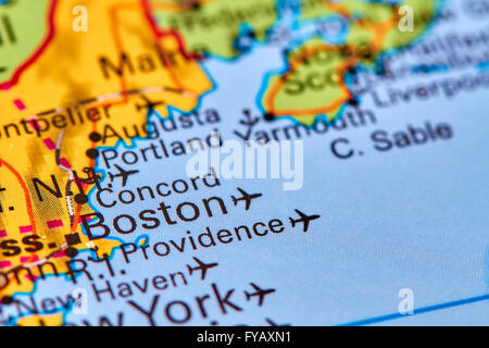 Boston, la città in Stati Uniti d'America sulla mappa del mondo Foto Stock