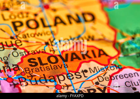 Bratislava, Città Capitale della Slovacchia sulla mappa del mondo Foto Stock